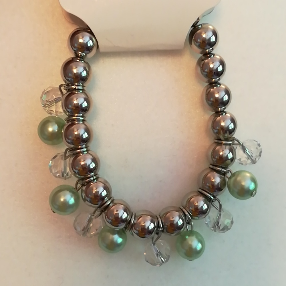 Silvertone Bracelet w/ Lime Beads